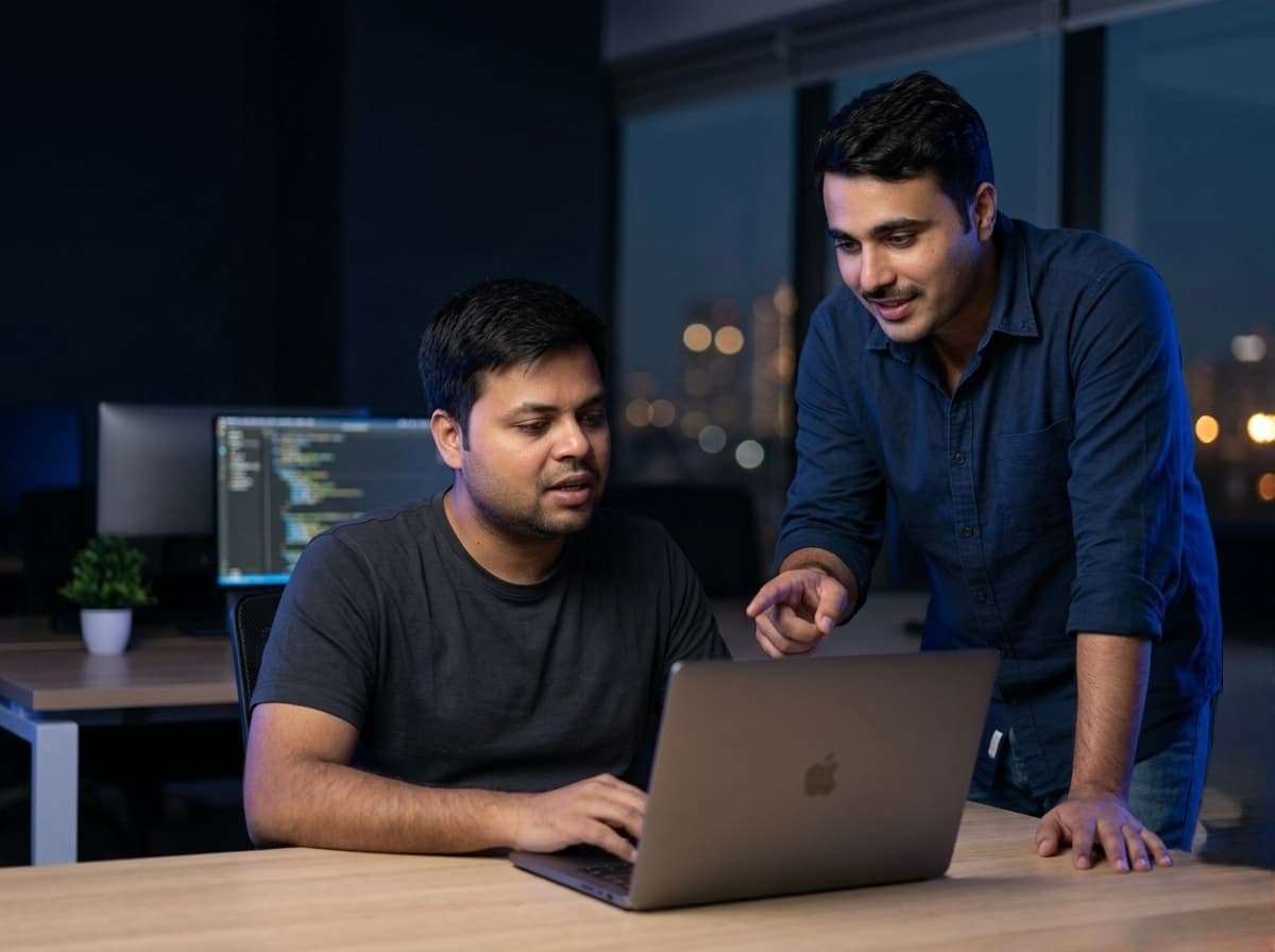 Shiv and Kamesh, founders of Shiv Hexa, working on international client projects